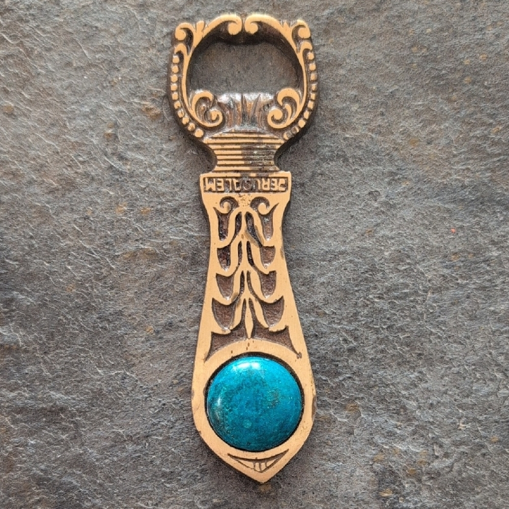 Vintage-Style Gold and Turquoise Bottle Opener